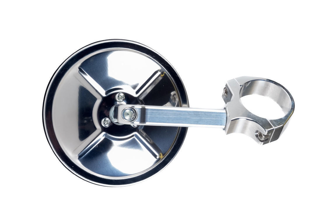 UTV INC MACHINED BILLET ALUMINUM 1.5" CLAMP ON 5" ROUND SIDE MIRROR