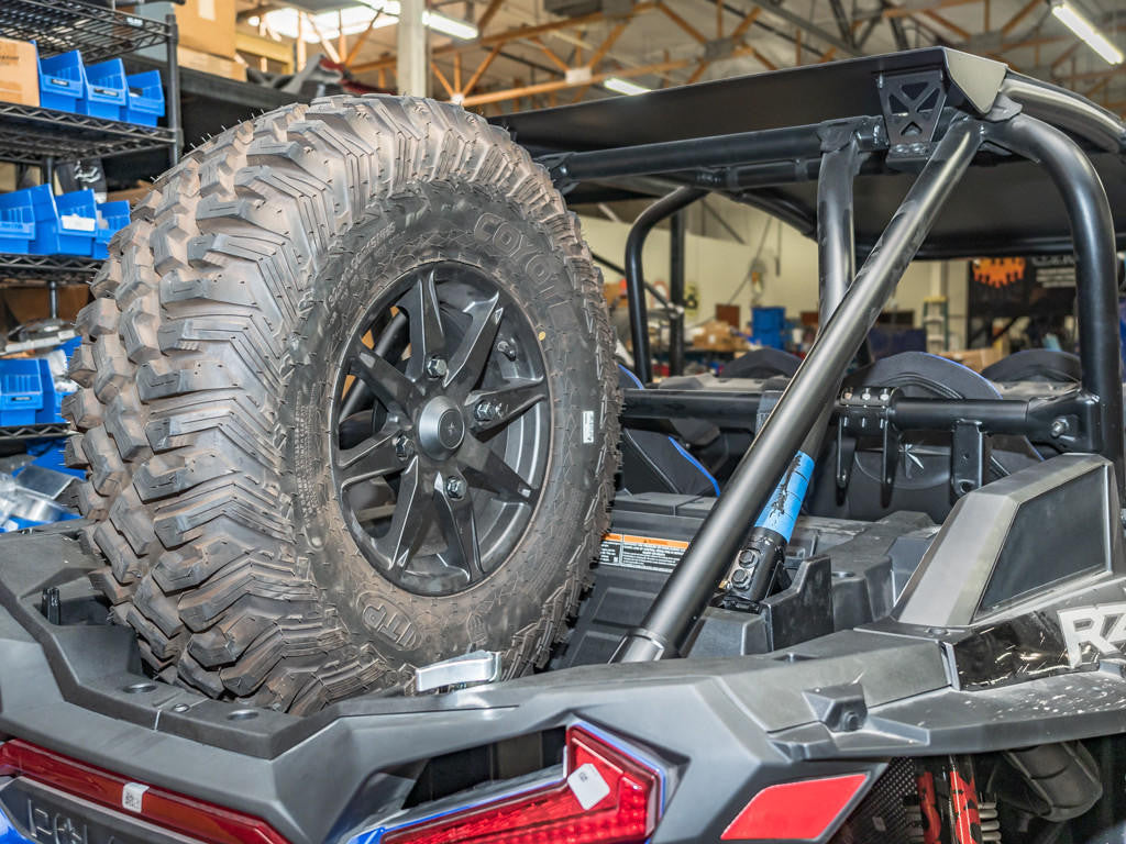 UTV INC POLARIS RZR XP TURBO S CLAMP ON IN THE BED SPARE TIRE MOUNT